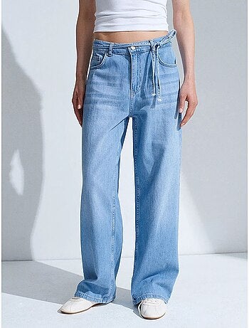 Jeans de denim de algodão de cintura alta e perna larga dilvin