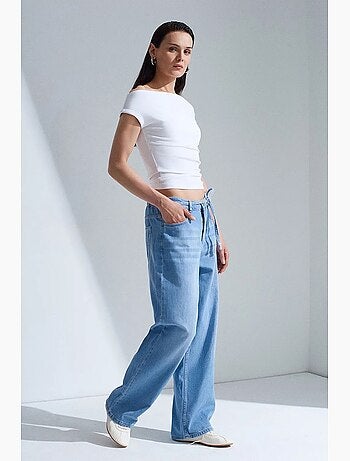 Jeans de denim de algodão de cintura alta e perna larga dilvin
