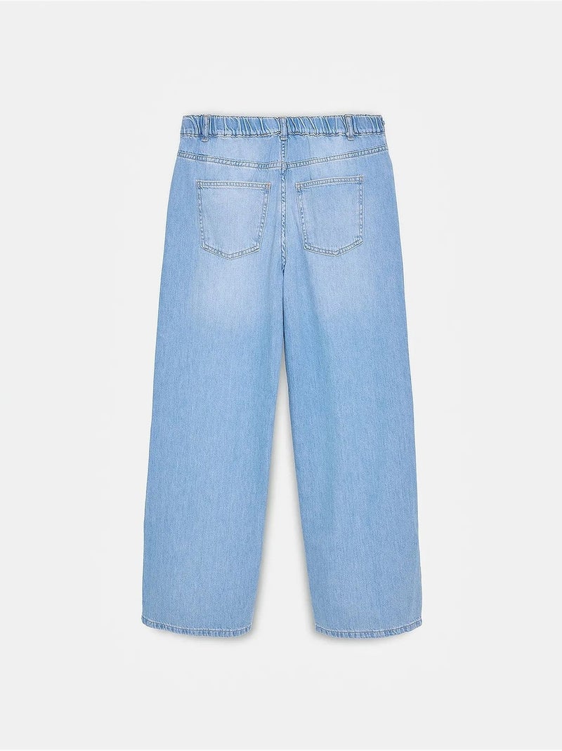 Jeans de denim de algodão de cintura alta e perna larga dilvin Azul-safira - Kiabi
