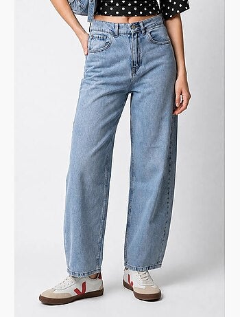 Jeans de denim de algodão de cintura alta e perna larga mixray