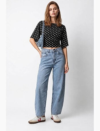 Jeans de denim de algodão de cintura alta e perna larga mixray