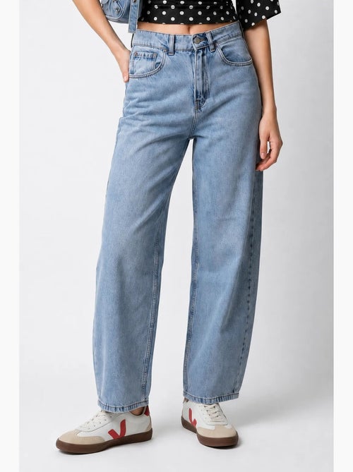 Jeans de denim de algodão de cintura alta e perna larga mixray - Kiabi Jeans de denim de algodão de cintura alta e perna larga mixray - Kiabi