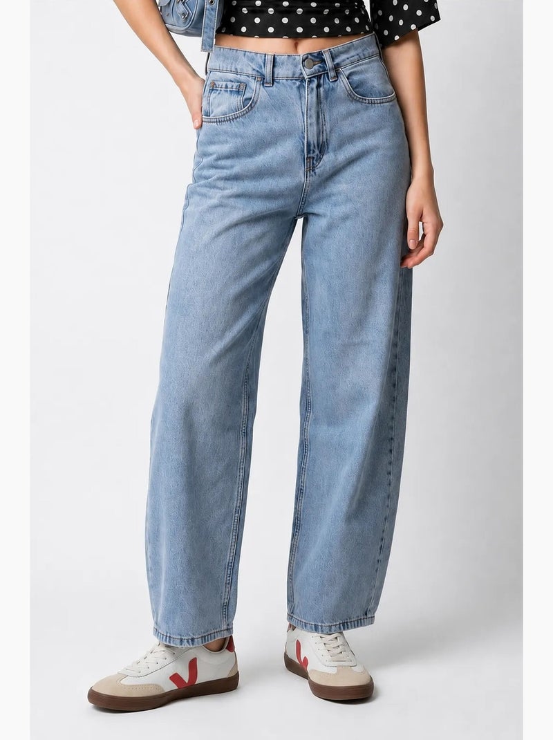Jeans de denim de algodão de cintura alta e perna larga mixray Azul-safira - Kiabi