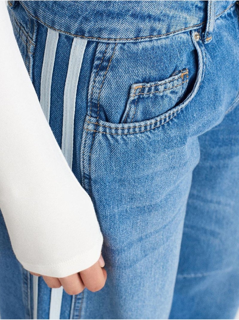 Jeans de ganga às riscas de cintura subida e perna larga e larga dilvin Azul-safira - Kiabi