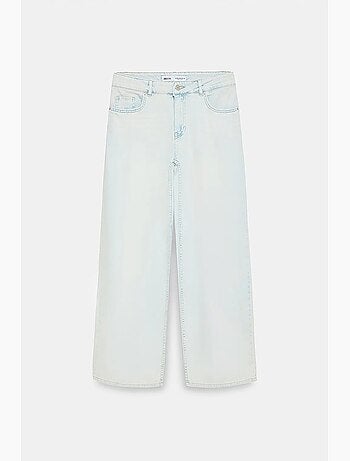Jeans de ganga de algodão de cintura baixa e perna larga dilvin
