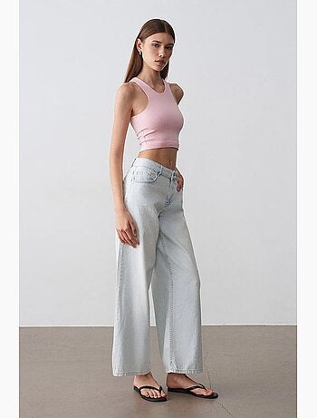 Jeans de ganga de algodão de cintura baixa e perna larga dilvin