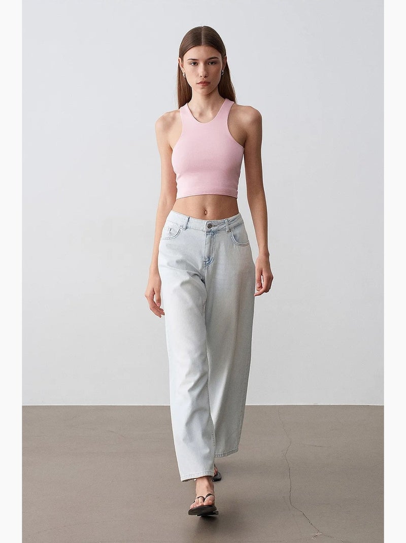 Jeans de ganga de algodão de cintura baixa e perna larga dilvin Azul claro - Kiabi