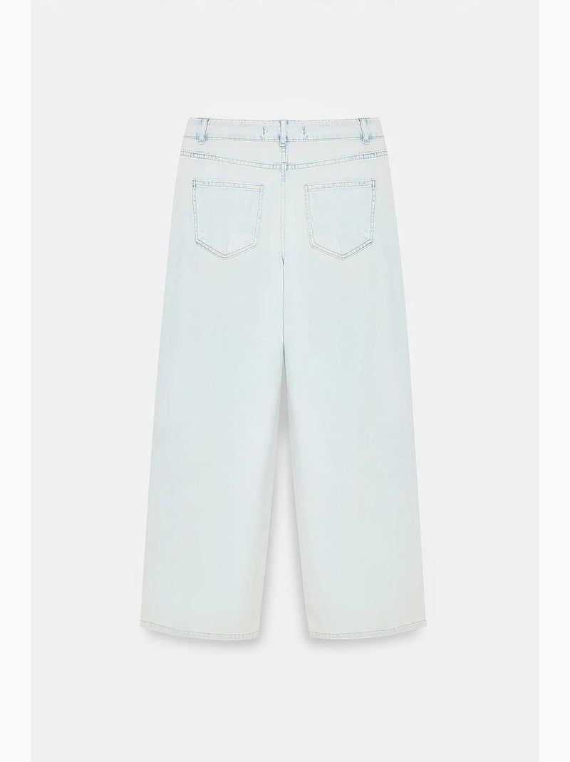 Jeans de ganga de algodão de cintura baixa e perna larga dilvin Azul claro - Kiabi