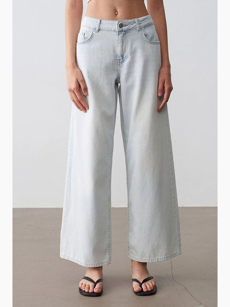 Jeans de ganga de algodão de cintura baixa e perna larga dilvin Azul claro - Kiabi