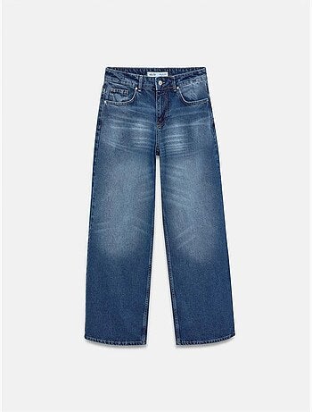 Jeans de ganga de algodão de cintura baixa e perna larga dilvin