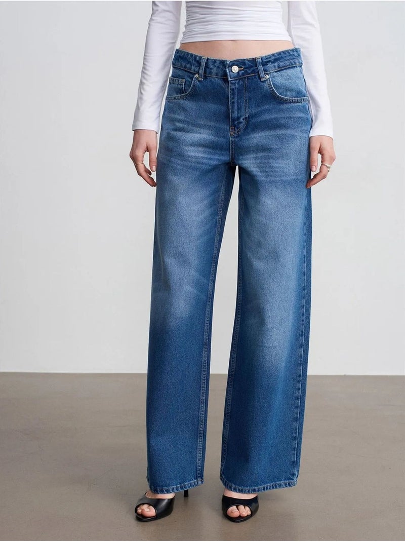 Jeans de ganga de algodão de cintura baixa e perna larga dilvin Azul-safira - Kiabi