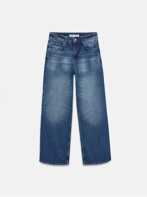 Jeans de ganga de algodão de cintura baixa e perna larga dilvin - Kiabi