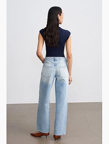 Jeans de ganga de algodão de cintura baixa e perna reta dilvin