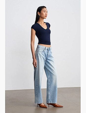 Jeans de ganga de algodão de cintura baixa e perna reta dilvin