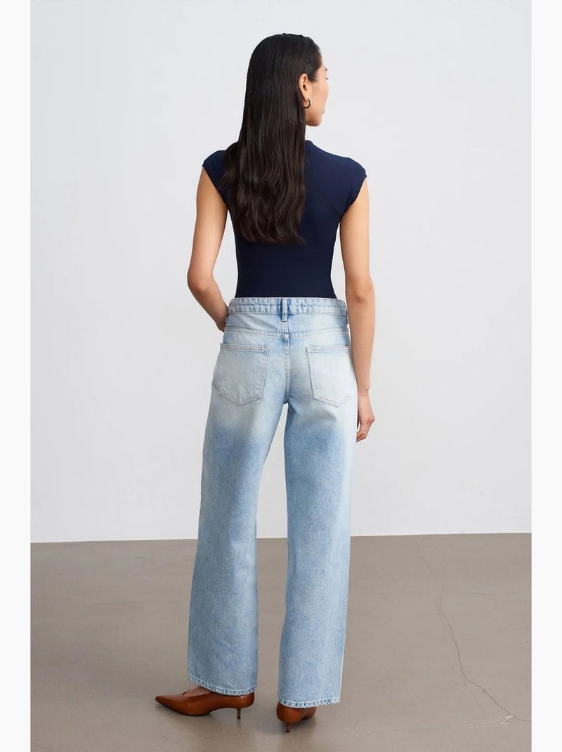 Jeans de ganga de algodão de cintura baixa e perna reta dilvin Azul claro - Kiabi