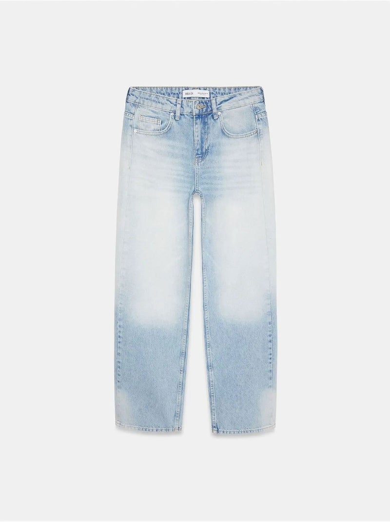 Jeans de ganga de algodão de cintura baixa e perna reta dilvin Azul claro - Kiabi