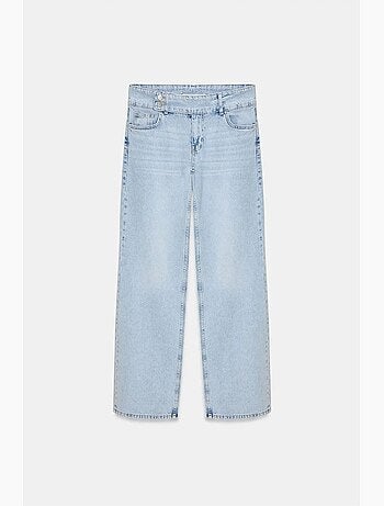 Jeans de ganga de algodão de cintura média e perna larga dilvin