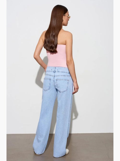 Jeans de ganga de algodão de cintura média e perna larga dilvin - Kiabi Jeans de ganga de algodão de cintura média e perna larga dilvin - Kiabi