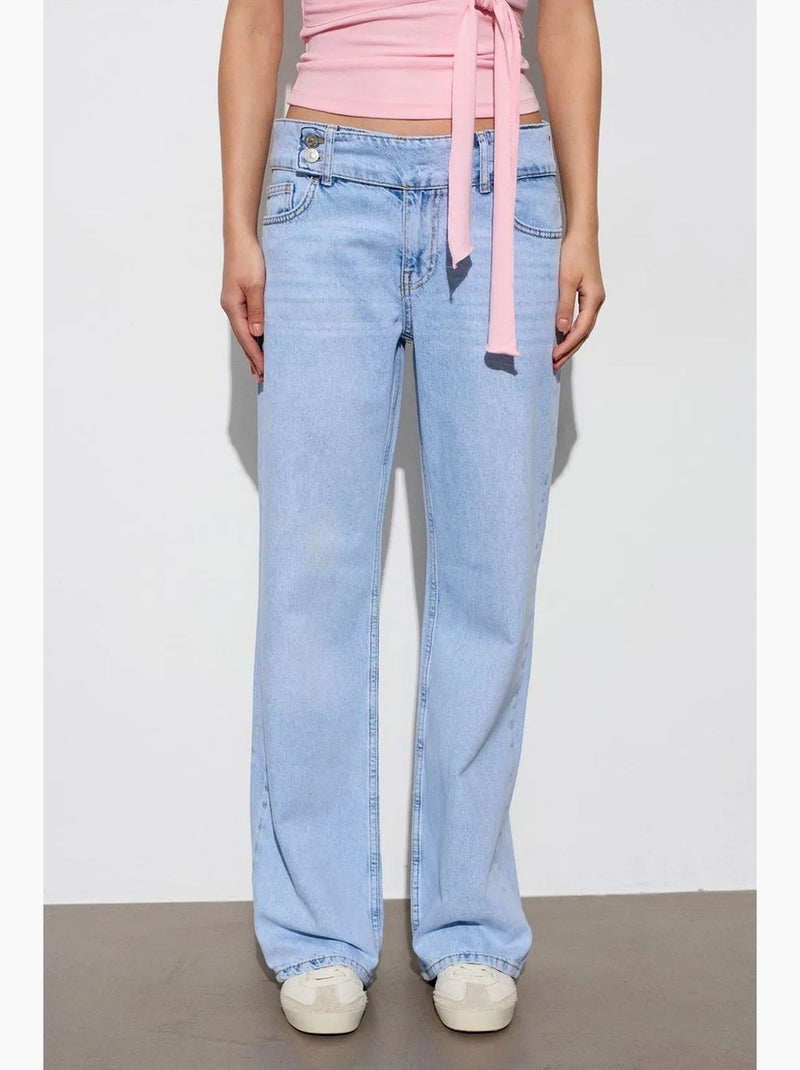 Jeans de ganga de algodão de cintura média e perna larga dilvin Azul claro - Kiabi