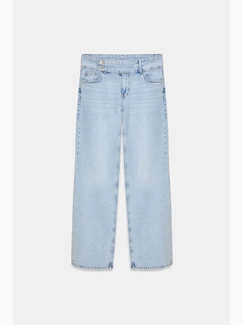 Jeans de ganga de algodão de cintura média e perna larga dilvin Azul claro - Kiabi