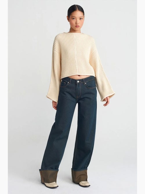 Jeans de ganga de algodão de cintura média e perna larga dilvin - Kiabi Jeans de ganga de algodão de cintura média e perna larga dilvin - Kiabi
