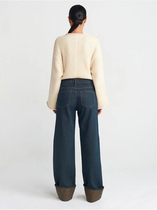 Jeans de ganga de algodão de cintura média e perna larga dilvin - Kiabi Jeans de ganga de algodão de cintura média e perna larga dilvin - Kiabi