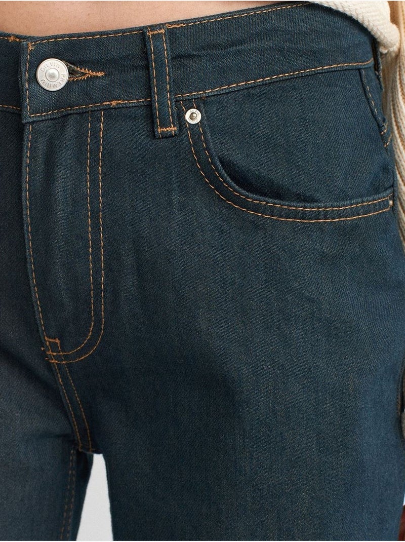 Jeans de ganga de algodão de cintura média e perna larga dilvin Azul-ultramar - Kiabi