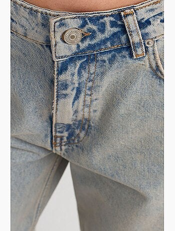 Jeans de ganga de algodão de cintura média e perna larga larga dilvin