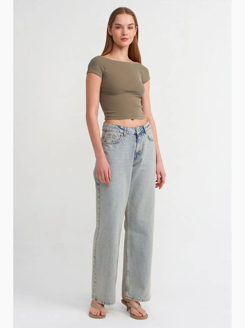Jeans de ganga de algodão de cintura média e perna larga larga dilvin - Kiabi Jeans de ganga de algodão de cintura média e perna larga larga dilvin - Kiabi