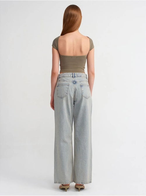 Jeans de ganga de algodão de cintura média e perna larga larga dilvin - Kiabi Jeans de ganga de algodão de cintura média e perna larga larga dilvin - Kiabi
