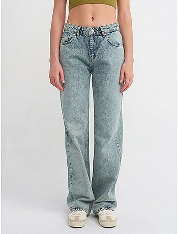 Jeans de ganga de algodão de cintura média e perna reta dilvin