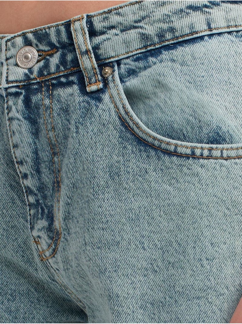 Jeans de ganga de algodão de cintura média e perna reta dilvin Azul claro - Kiabi