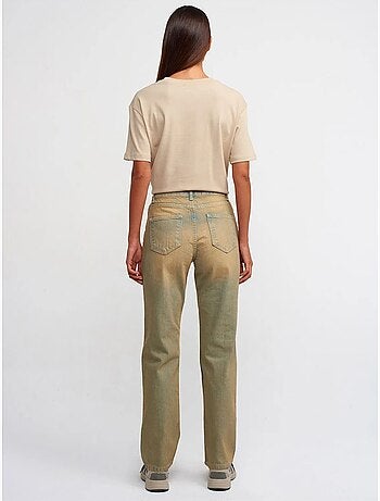 Jeans de ganga de algodão de cintura média e perna reta dilvin