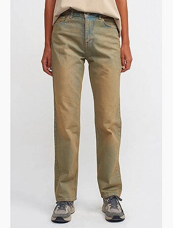 Jeans de ganga de algodão de cintura média e perna reta dilvin