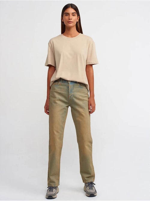 Jeans de ganga de algodão de cintura média e perna reta dilvin - Kiabi Jeans de ganga de algodão de cintura média e perna reta dilvin - Kiabi