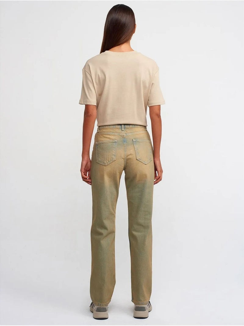 Jeans de ganga de algodão de cintura média e perna reta dilvin Cáqui - Kiabi