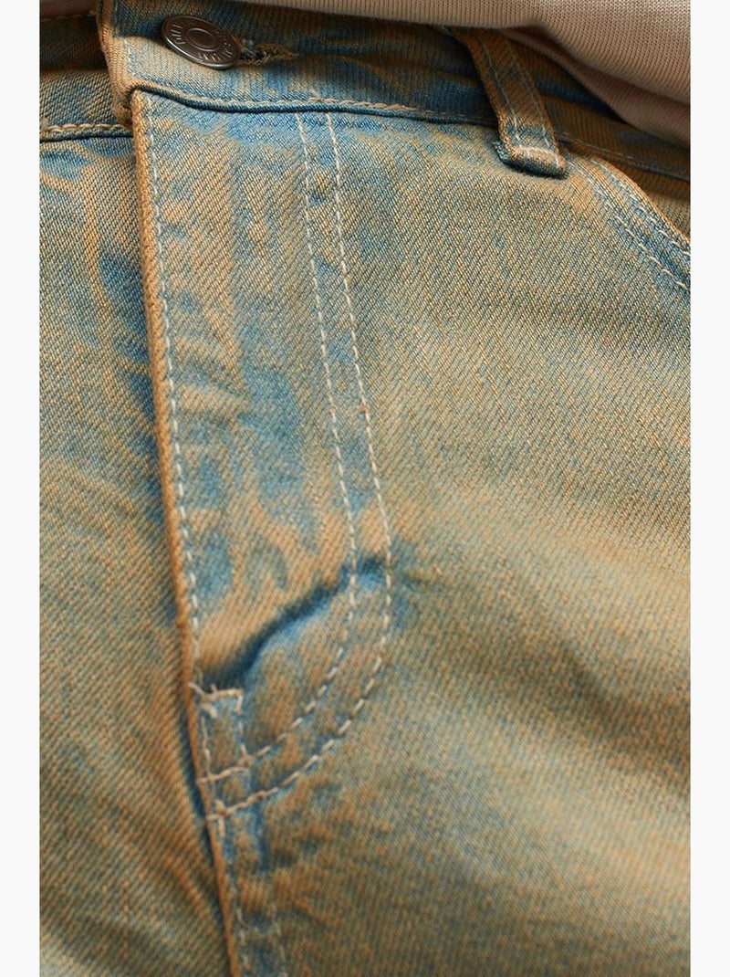 Jeans de ganga de algodão de cintura média e perna reta dilvin Cáqui - Kiabi