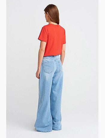 Jeans de ganga de algodão de cintura subida e perna larga dilvin