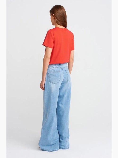 Jeans de ganga de algodão de cintura subida e perna larga dilvin - Kiabi