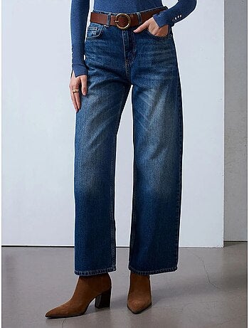 Jeans de ganga de algodão de cintura subida e perna larga dilvin