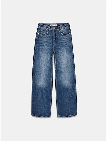 Jeans de ganga de algodão de cintura subida e perna larga dilvin