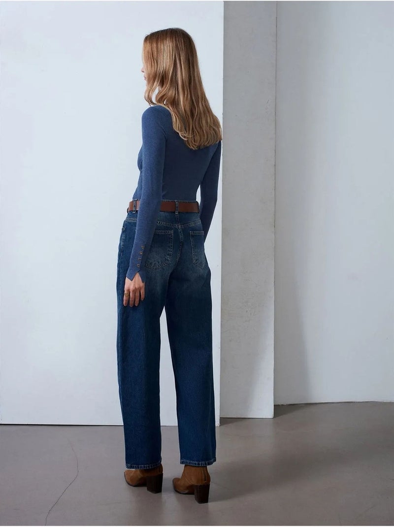 Jeans de ganga de algodão de cintura subida e perna larga dilvin Azul-safira - Kiabi