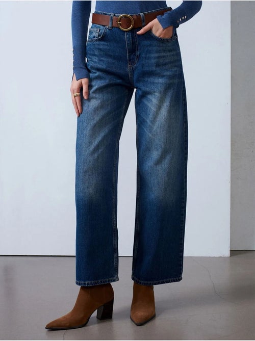 Jeans de ganga de algodão de cintura subida e perna larga dilvin - Kiabi