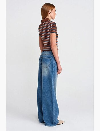 Jeans de ganga de algodão de cintura subida e perna larga dilvin