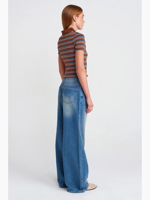 Jeans de ganga de algodão de cintura subida e perna larga dilvin - Kiabi Jeans de ganga de algodão de cintura subida e perna larga dilvin - Kiabi