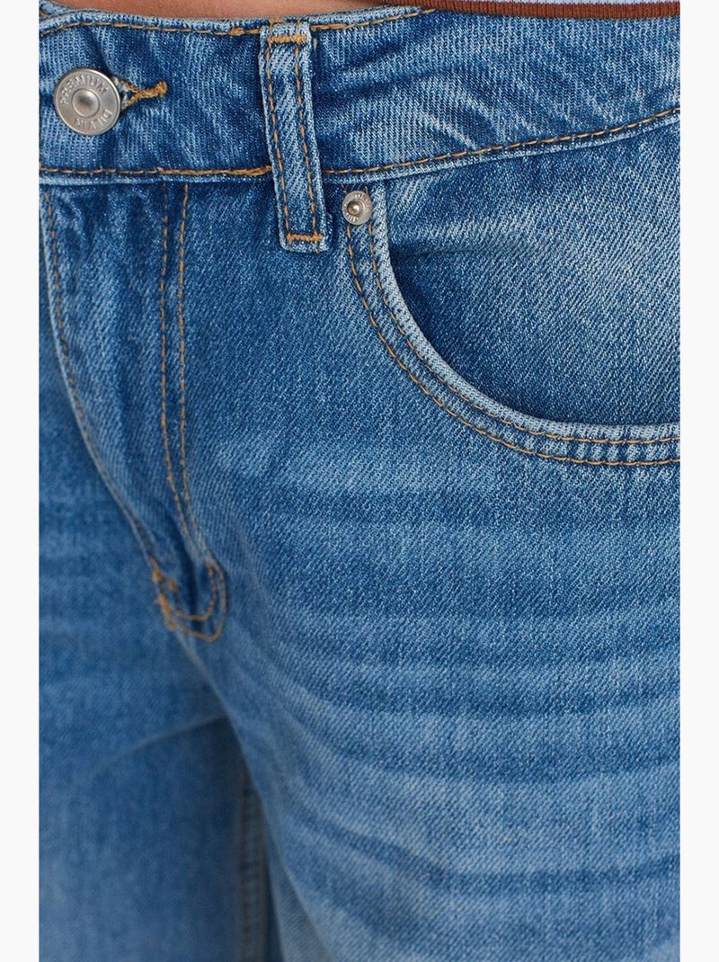 Jeans de ganga de algodão de cintura subida e perna larga dilvin Azul-safira - Kiabi
