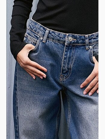 Jeans de ganga de algodão de cintura subida e perna larga dilvin