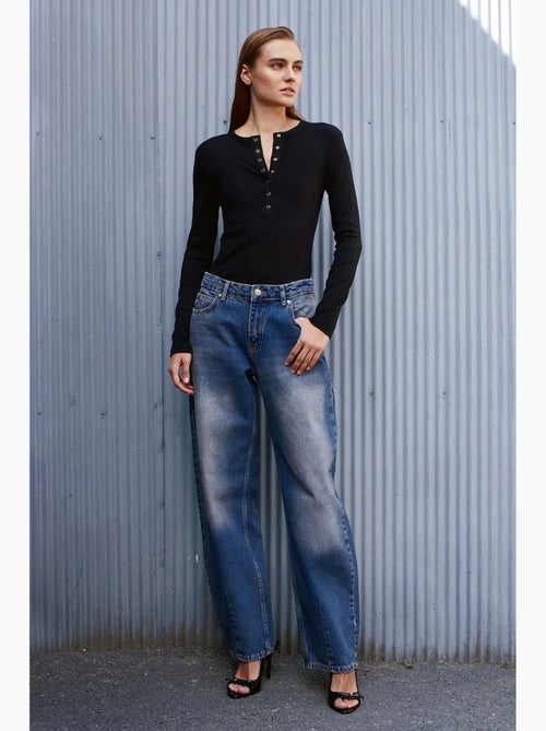 Jeans de ganga de algodão de cintura subida e perna larga dilvin - Kiabi
