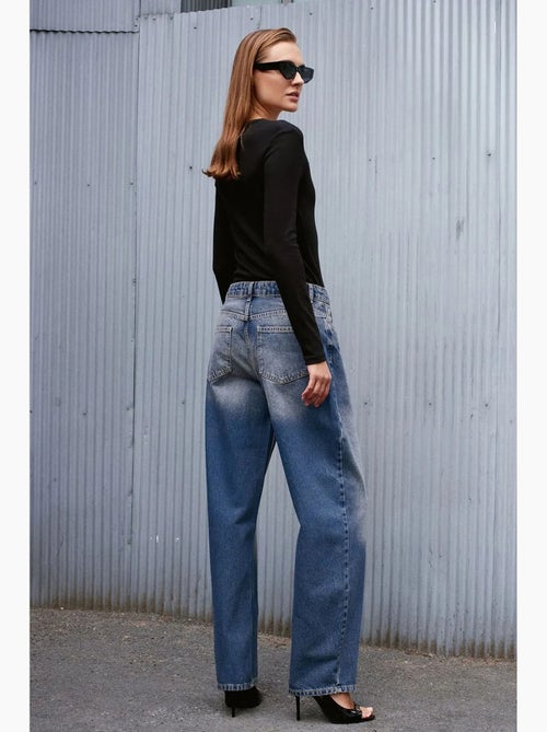 Jeans de ganga de algodão de cintura subida e perna larga dilvin - Kiabi