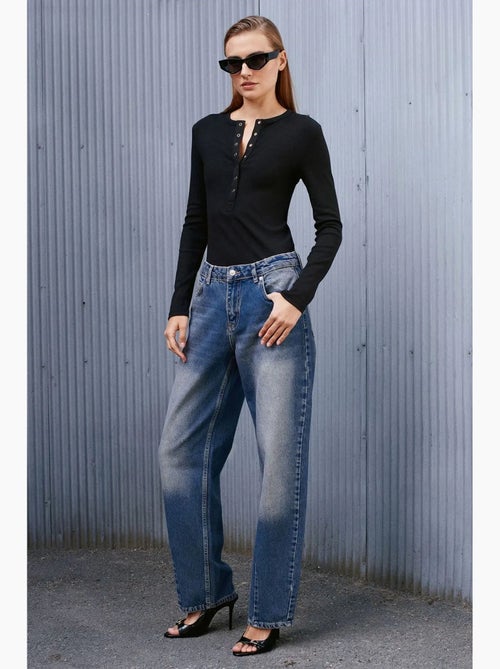 Jeans de ganga de algodão de cintura subida e perna larga dilvin - Kiabi